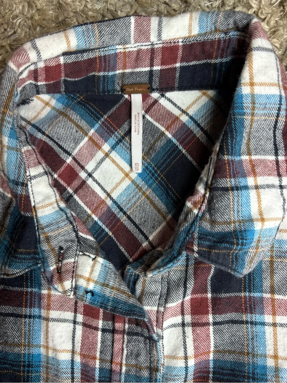 Free People We The Free Distressed Raw Hem Plaid Button-Down Shirt